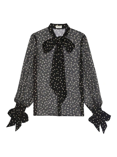 Saint Laurent Tie-detailed Polka-dot Silk-chiffon Shirt In Black