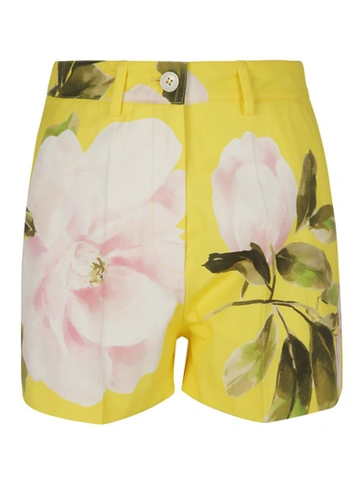 Valentino Floral-print Cotton And Silk-blend Shorts In Yellow