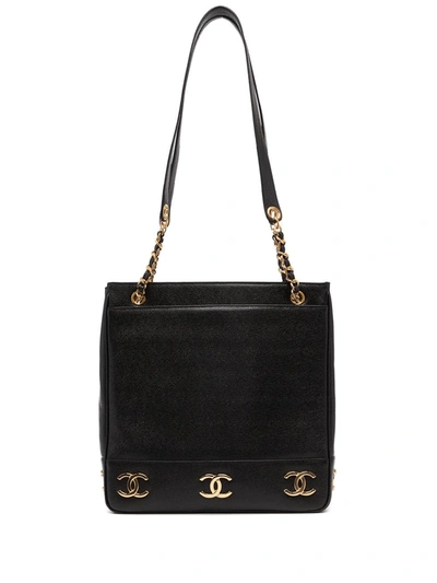 Pre-owned Chanel 1992 Triple Cc Tote Bag In Black
