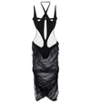 Mugler Cutout Tulle Midi Dress In Black