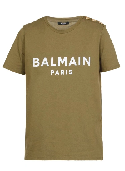 Balmain Flocked Logo T In Green