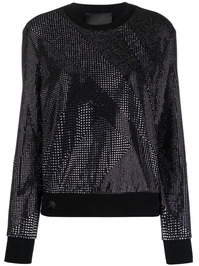 Philipp Plein Crystal-embellished Cotton Sweatshirt In Schwarz