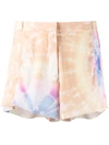 Rabanne Pleated Tie Dye-print Satin Shorts In Nude