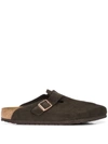 Birkenstock Boston Soft Suede Slippers In Braun