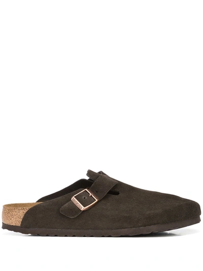 Birkenstock Boston Soft Suede Slippers In Brown
