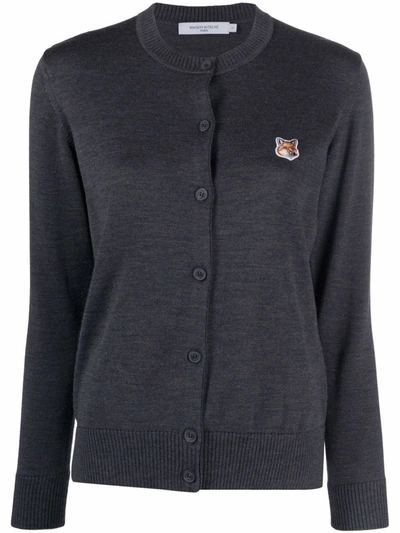 Maison Kitsuné Grey Fox Head Patch Adjusted Cardigan In Black