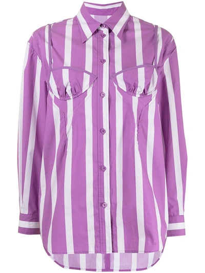 Pushbutton Striped Moulded-cup Cotton Shirt In Purple