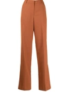 Pushbutton High-waist Flared Trousers In Orange