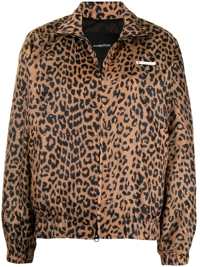 Pushbutton Leopard-print Long-sleeved Jacket In Brown