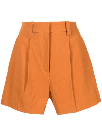 A.l.c Huxley Pleated Linen-blend Shorts In Orange