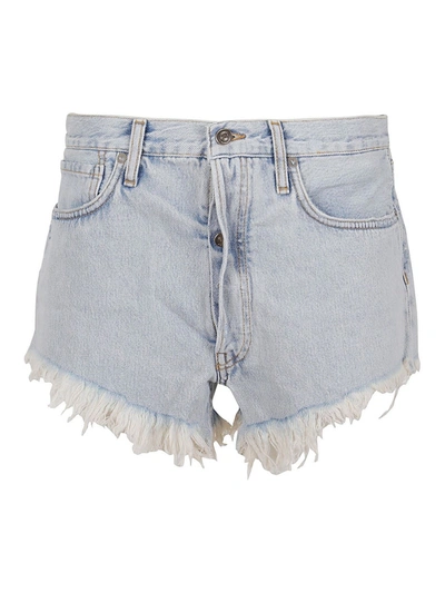 Alanui Northern Vibes Fringed Crochet-embroidered Denim Shorts In Light Blue