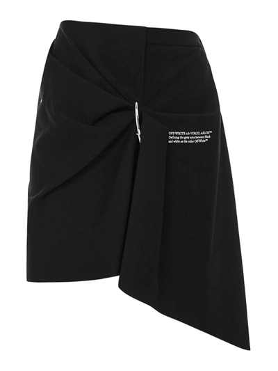 Off-white Ruched-detail Logo-print Skirt In Black