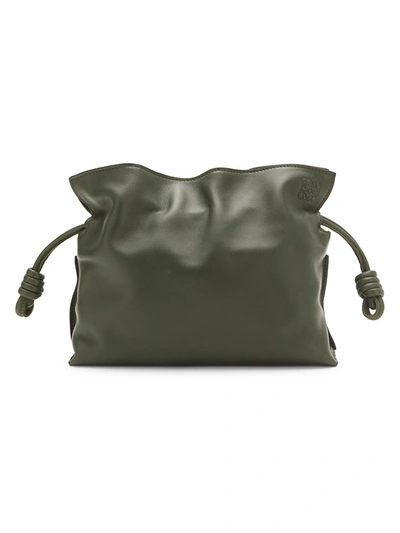 Loewe Mini Flamenco Knot Leather Clutch In Vintage Khaki