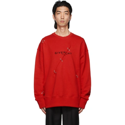 Givenchy Red Oversized Metal Details Sweatshirt