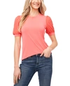 Cece Puff Sleeve Mixed Media Top In Bay Coral