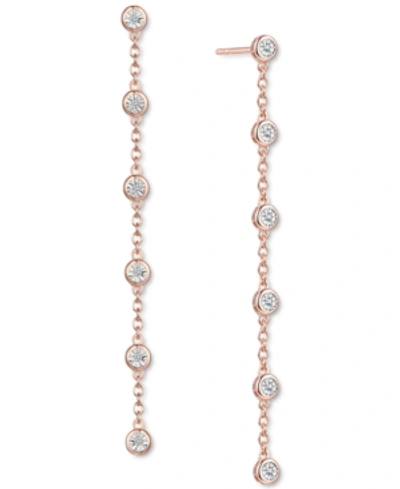 Macy's Diamond Bezel Linear Drop Earrings (1/10 Ct. T.w.) In Sterling Silver, 14k Gold-plated Sterling Silv In Pink