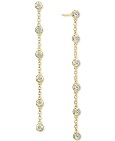 Macy's Diamond Bezel Linear Drop Earrings (1/10 Ct. T.w.) In Sterling Silver, 14k Gold-plated Sterling Silv In Yellow