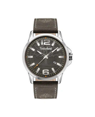 Timberland Mens 3 Hands Date Grey Genuine Leather Strap Watch 45mm