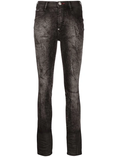 Philipp Plein Stonewashed Super High-waisted Jeggings In Black