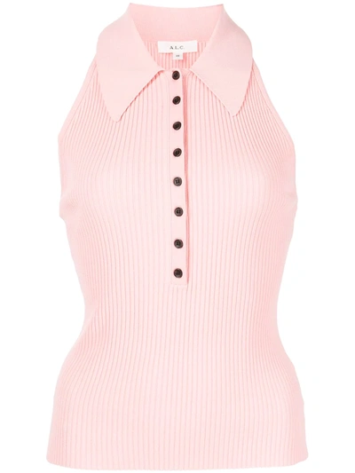 A.l.c Asher Sleeveless Knit Polo Top In Pink
