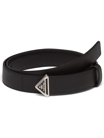 Prada Saffiano Adjustble Belt In Black