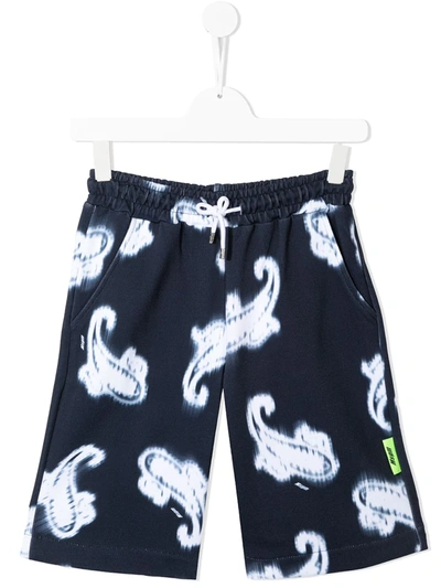 Msgm Teen Paisley-print Shorts In Blue