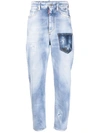 DSQUARED2 LOGO-PATCH DISTRESSED-EFFECT TAPERED JEANS