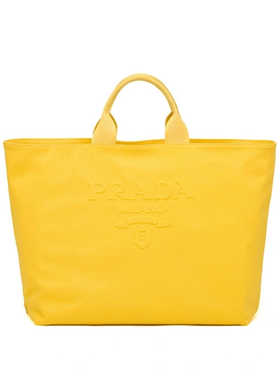 Prada Drill Embossed-logo Tote Bag In Gelb