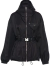 Prada Re-nylon Hooded Blouson Jacket With Pouch In Schwarz