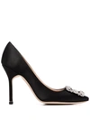 Manolo Blahnik 70mm Hangisi Crystal-buckle Pumps In Black