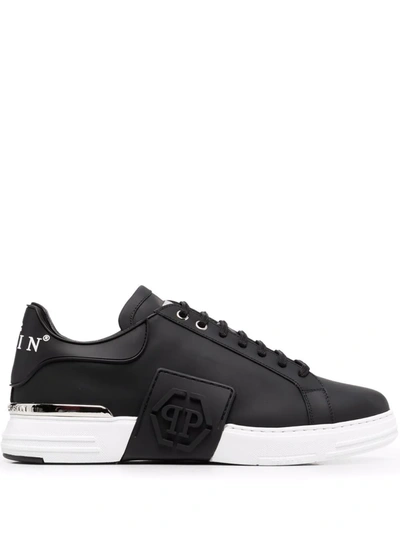 Philipp Plein Leather Sneakers With Distinctive Logo Detail In Black