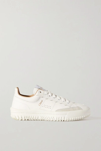 Chloé Franckie Leather And Suede Sneakers In White