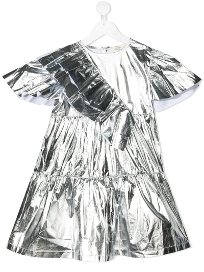 Andorine Teen Metallic-tone Asymmetric Dress In Silver