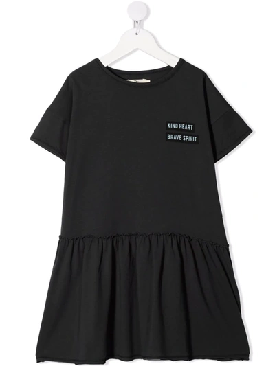 Andorine Kids' Logo圆领直筒连衣裙 In Black