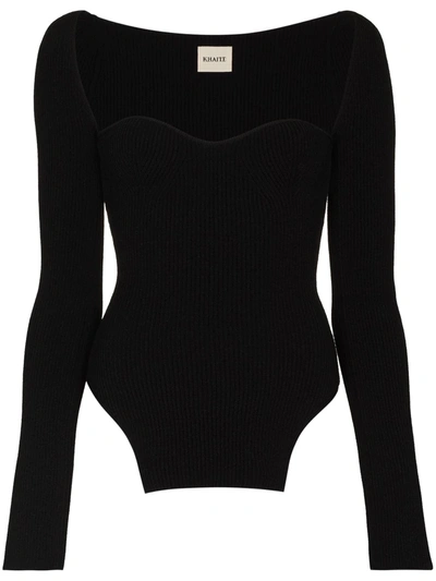 Khaite Maddy Ribbed Sweetheart Neckline Top In Black
