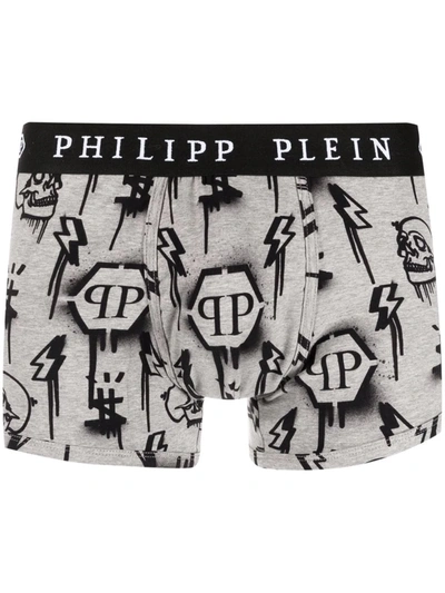 Philipp Plein Sprayed Monogram-print Boxers In Grey