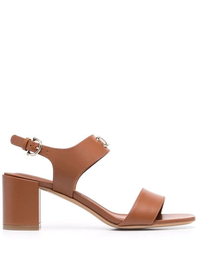 Ferragamo Gancini-plaque Leather Sandals In Brown