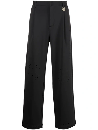 Xander Zhou Perforated-detail Wide-leg Trousers In Black