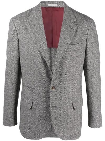 Brunello Cucinelli Wool-cashmere Blend Herringbone Single-breasted Blazer In Grey