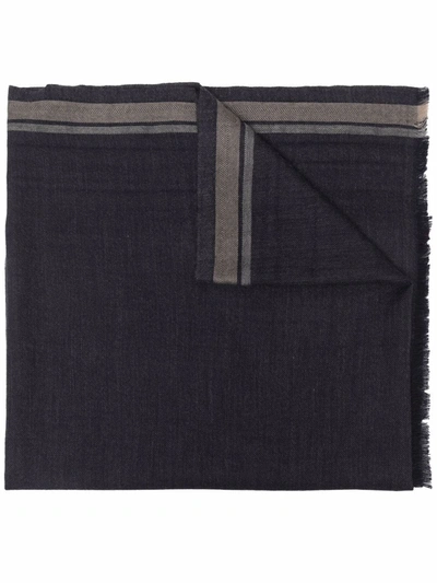 Brunello Cucinelli Stripe Detailing Frayed Scarf In Blau