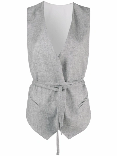 Brunello Cucinelli Sleeveless Belted Waistcoat In Grey