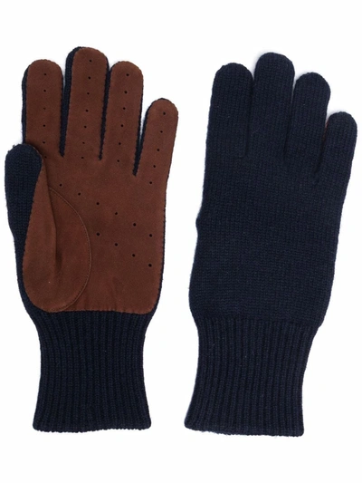 Brunello Cucinelli Perforated Cashmere Gloves In Bleu_marine