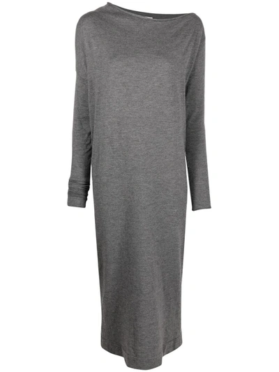 Brunello Cucinelli Asymmetric-neck Knitted Dress In Grau