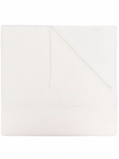 Brunello Cucinelli White Frayed Edge Scarf