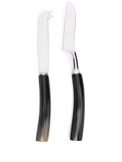 Brunello Cucinelli Stainless Steel Cheese Knives (set Of 2) In Schwarz