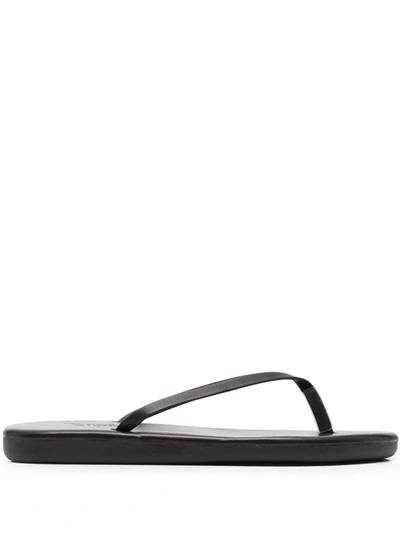 Ancient Greek Sandals Saionara Black Leather Flip Flops