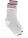 Brunello Cucinelli Stripe Detailing Ribbed Socks In Grey