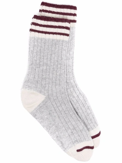Brunello Cucinelli Stripe Detailing Ribbed Socks In Grey
