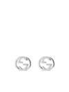 Gucci 18kt White Gold Interlocking G Stud Earrings In Silver