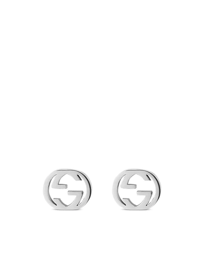Gucci 18kt White Gold Interlocking G Stud Earrings In Silver-tone